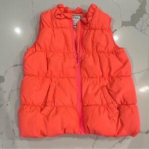 Vintage Gymboree Girls Kids Neon Orange  Ruched Puffer Vest M 7-8 Full Zip 90’s